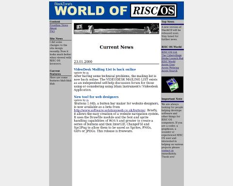 "Blackzone's World Of RISC OS", draft, January 2000