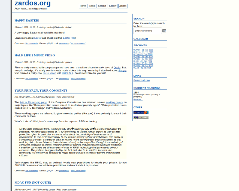 zardos.org, minimal version, March 26, 2005