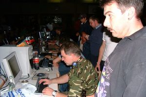 Panzerfahrer looking baffled while [Q]asimodo hacks up our game server