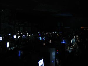 Screens glowing in the dark