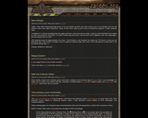 zardos.org, redesigned, March 31, 2005