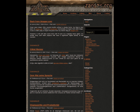 zardos.org, Wordpress template, June 2005