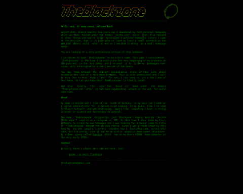"theblackzone.net" start page, enhanced version, August 2008