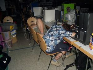 Lan party attendees are able to sleep in almost every position :-)